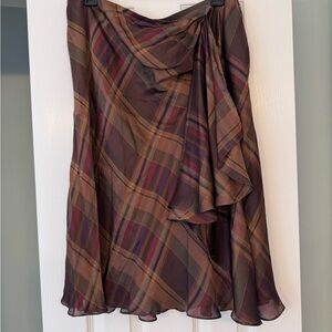 Ralph Lauren Asymmetrical Plaid Skirt - Brown and Red